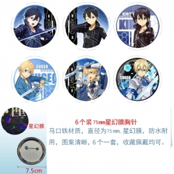 Sword Art Online Anime Star Illusion Film Brooch Badge 75MM a set of 6