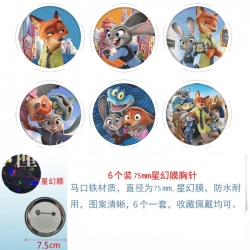 Zootopia Anime Star Illusion Film Brooch Badge 75MM a set of 6
