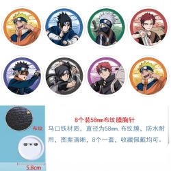 Naruto Anime Round cloth film brooch badge 58MM a set of 8