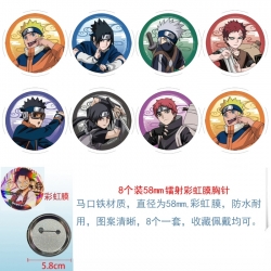 Naruto Anime Circular laser rainbow film brooch badge 58MM a set of 8