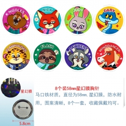 Zootopia Anime round Astral membrane brooch badge 58MM a set of 8