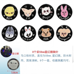 StrayKids  Anime round Astral membrane brooch badge 58MM a set of 8