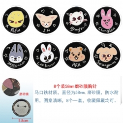 StrayKids Anime round scrub film brooch badge 58MM a set of 8