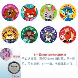 Zootopia Anime Circular laser fine sand film brooch badge 58MM a set of 8