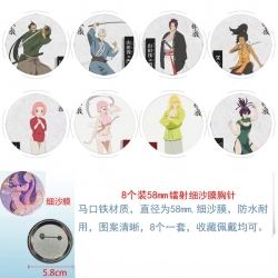 Helltaker Anime Circular laser fine sand film brooch badge 58MM a set of 8