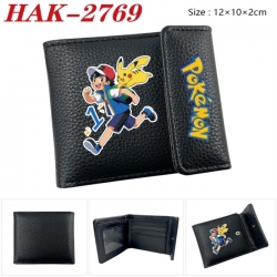 Pokemon Anime Litchi Pattern Hidden Buckle Half Fold Printed Wallet 12X10X2CM
