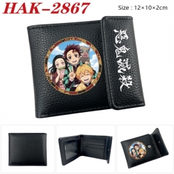 Demon Slayer Kimets Anime Litchi Pattern Hidden Buckle Half Fold Printed Wallet 12X10X2CM
