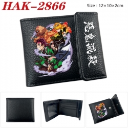 Demon Slayer Kimets Anime Litchi Pattern Hidden Buckle Half Fold Printed Wallet 12X10X2CM
