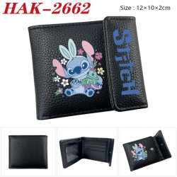 Lilo & Stitch Anime Litchi Pattern Hidden Buckle Half Fold Printed Wallet 12X10X2CM