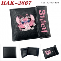 Lilo & Stitch Anime Litchi Pattern Hidden Buckle Half Fold Printed Wallet 12X10X2CM