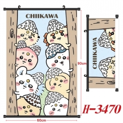 Chiikawa Anime Black Plastic Rod Canvas Painting Wall Scroll 60X90CM