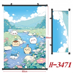 Chiikawa Anime Black Plastic Rod Canvas Painting Wall Scroll 60X90CM