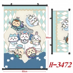 Chiikawa Anime Black Plastic Rod Canvas Painting Wall Scroll 60X90CM