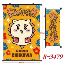 Chiikawa Anime Black Plastic Rod Canvas Painting Wall Scroll 60X90CM