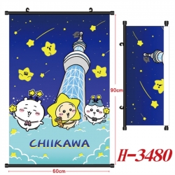 Chiikawa Anime Black Plastic Rod Canvas Painting Wall Scroll 60X90CM