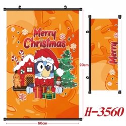 Bluey Anime Black Plastic Rod Canvas Painting Wall Scroll 60X90CM