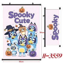 Bluey Anime Black Plastic Rod Canvas Painting Wall Scroll 60X90CM