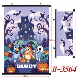 Bluey Anime Black Plastic Rod Canvas Painting Wall Scroll 60X90CM