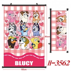 Bluey Anime Black Plastic Rod Canvas Painting Wall Scroll 60X90CM