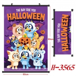 Bluey Anime Black Plastic Rod Canvas Painting Wall Scroll 60X90CM