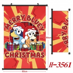 Bluey Anime Black Plastic Rod Canvas Painting Wall Scroll 60X90CM