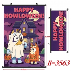 Bluey Anime Black Plastic Rod Canvas Painting Wall Scroll 60X90CM