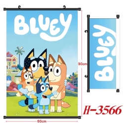 Bluey Anime Black Plastic Rod Canvas Painting Wall Scroll 60X90CM