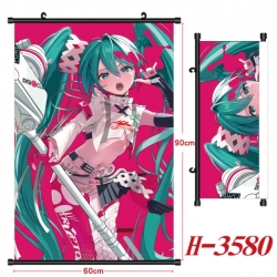 Hatsune Miku Anime Black Plastic Rod Canvas Painting Wall Scroll 60X90CM