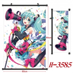 Hatsune Miku Anime Black Plastic Rod Canvas Painting Wall Scroll 60X90CM