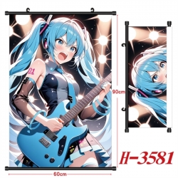 Hatsune Miku Anime Black Plastic Rod Canvas Painting Wall Scroll 60X90CM