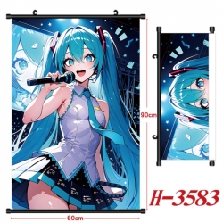 Hatsune Miku Anime Black Plastic Rod Canvas Painting Wall Scroll 60X90CM