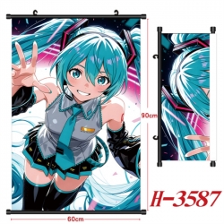 Hatsune Miku Anime Black Plastic Rod Canvas Painting Wall Scroll 60X90CM