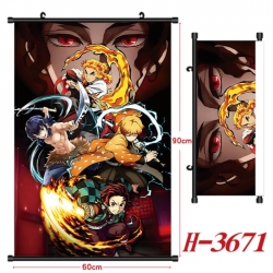 Demon Slayer Kimets Anime Black Plastic Rod Canvas Painting Wall Scroll 60X90CM