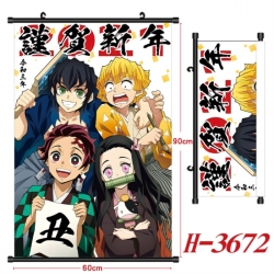 Demon Slayer Kimets Anime Black Plastic Rod Canvas Painting Wall Scroll 60X90CM