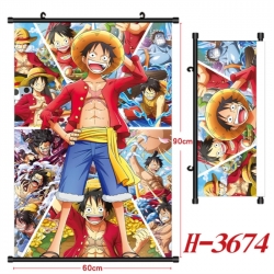  One Piece Anime Black Plastic Rod Canvas Painting Wall Scroll 60X90CM