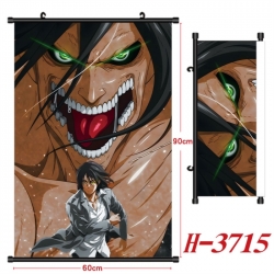 Shingeki no Kyojin Anime Black Plastic Rod Canvas Painting Wall Scroll 60X90CM