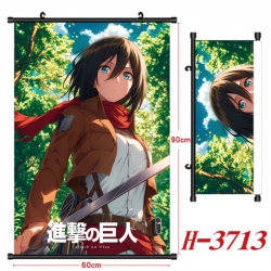 Shingeki no Kyojin Anime Black Plastic Rod Canvas Painting Wall Scroll 60X90CM