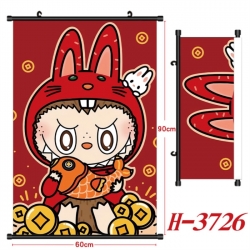 Labubu Anime Black Plastic Rod Canvas Painting Wall Scroll 60X90CM