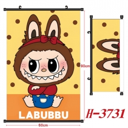 Labubu Anime Black Plastic Rod Canvas Painting Wall Scroll 60X90CM