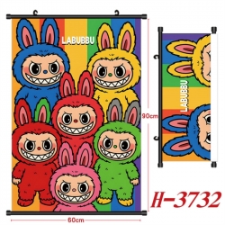 Labubu Anime Black Plastic Rod Canvas Painting Wall Scroll 60X90CM
