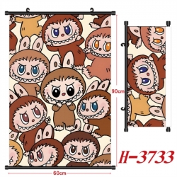 Labubu Anime Black Plastic Rod Canvas Painting Wall Scroll 60X90CM