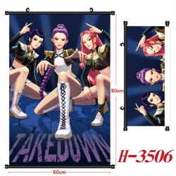 K-Pop Demon Hunters Anime Black Plastic Rod Canvas Painting Wall Scroll 60X90CM