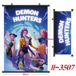 K-Pop Demon Hunters Anime Black Plastic Rod Canvas Painting Wall Scroll 60X90CM