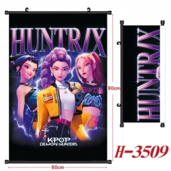 K-Pop Demon Hunters Anime Black Plastic Rod Canvas Painting Wall Scroll 60X90CM