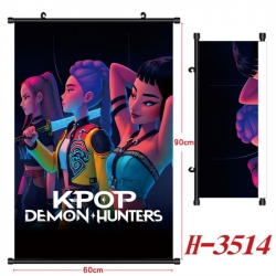 K-Pop Demon Hunters Anime Black Plastic Rod Canvas Painting Wall Scroll 60X90CM