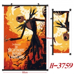 The Nightmare Before Christmas Anime Black Plastic Rod Canvas Painting Wall Scroll 60X90CM