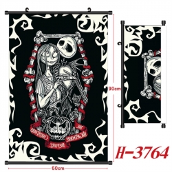 The Nightmare Before Christmas Anime Black Plastic Rod Canvas Painting Wall Scroll 60X90CM