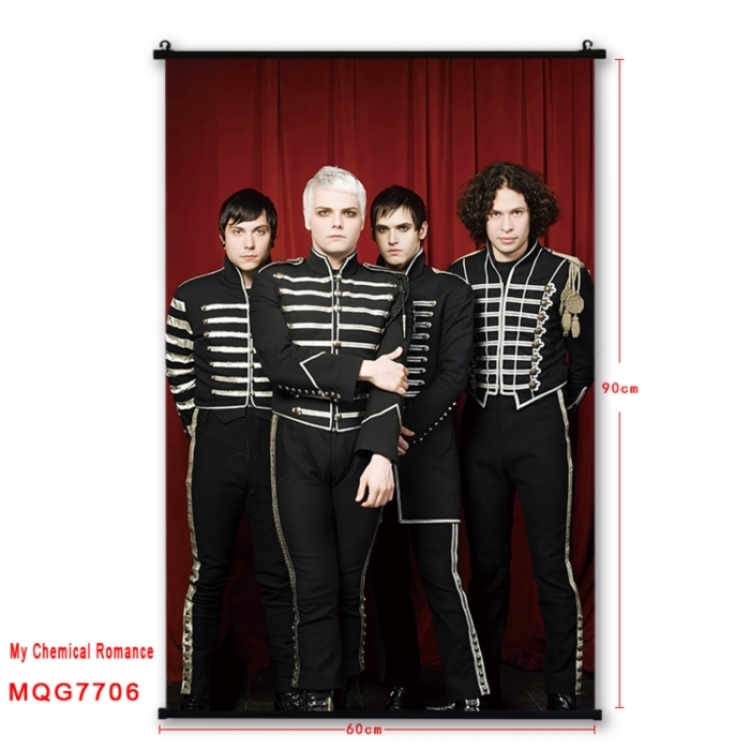 My Chemical Romance Anime black Plastic rod Cloth painting Satin cloth Wall Scroll 60X90CM 