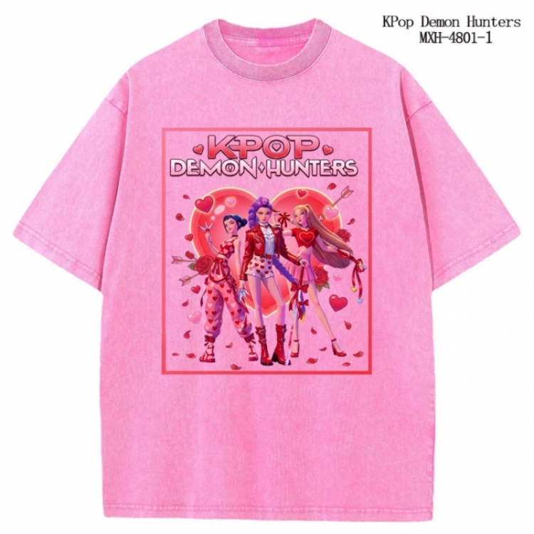K-Pop Demon Hunters Anime peripheral pure cotton washed and worn T-shirt from S to 2XL