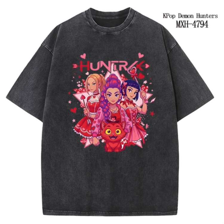 K-Pop Demon Hunters Anime peripheral pure cotton washed and worn T-shirt from S to 2XL